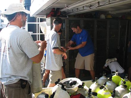 Inspecting dive gear