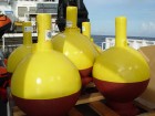 yellow and red spherical buoys